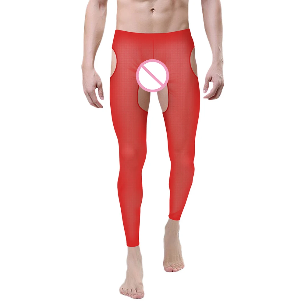 

Мужские эластичные длинные штаны, сексуальное прозрачное Сетчатое нижнее белье, обтягивающие леггинсы, сексуальные брюки с открытой промежностью, открытые ягодицы