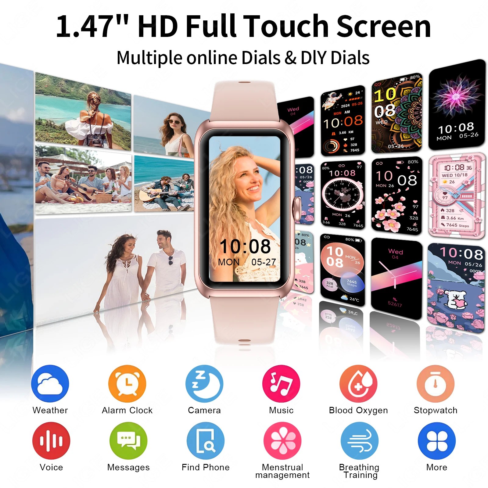 LIGE New Fashion Smart Watch Ladies Call Reminder Blood Oxygen DIY Custom Dial Sports Bracelet Waterproof Men Smartwatch Women