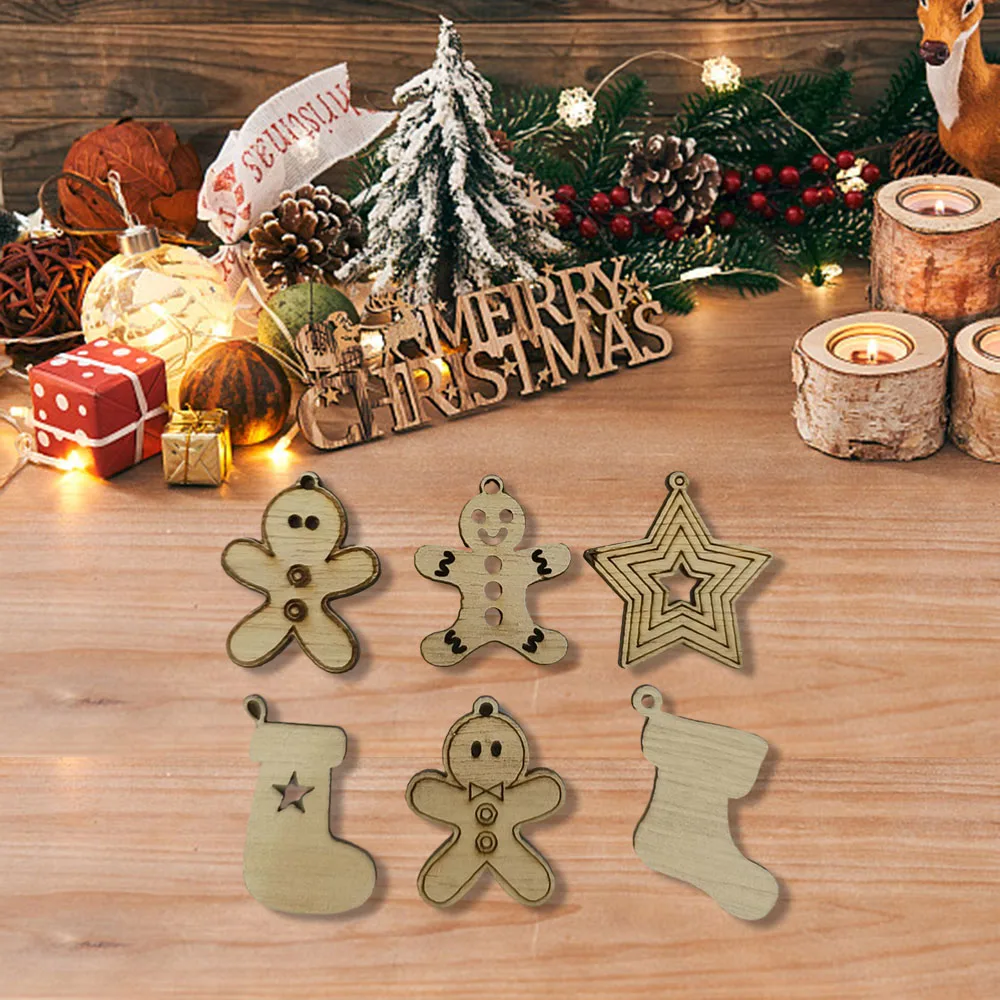 

50/100pcs Xmas Christmas Tree Wooden Pendant Handmades DIY Painting Wood Chip For Living Room Decor