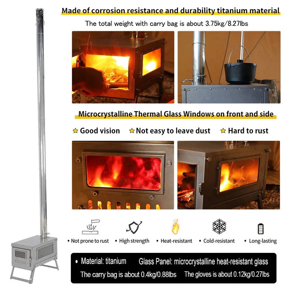 Soomloom チタン折りたたみストーブ 2 メートル/3 メートル煙突付き