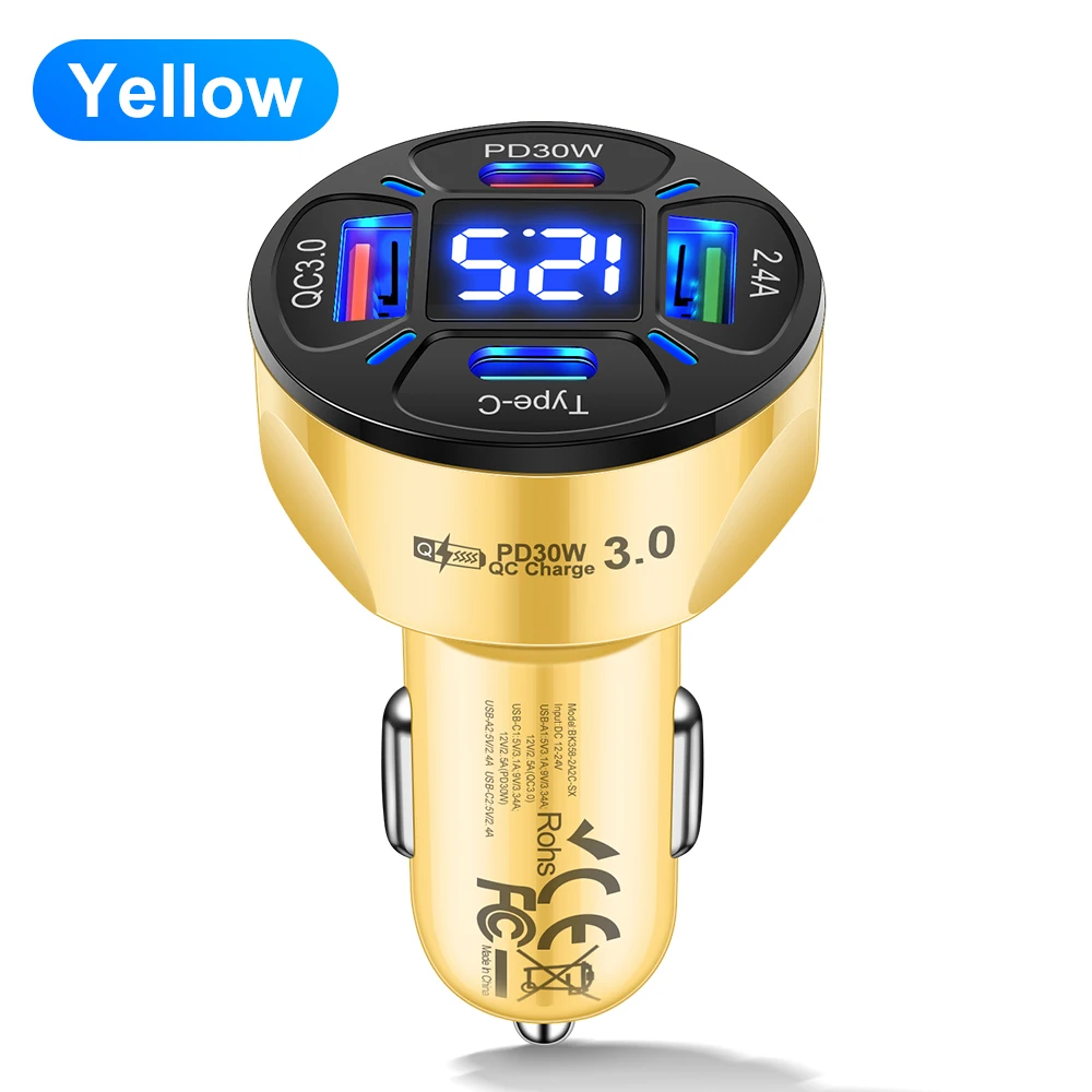 120 W Araç Telefonu Şarj Cihazı 4 Port PD USB Hızlı Şarj Çakmak Adaptörü dijital ekran Şarj Cihazları Iphone Xiaomi Samsung için