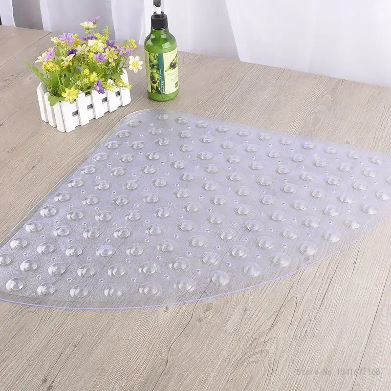 PVC Fan-shaped Triangle Shower Mat, Environmentally Friendly Household Hotel Supplies Bathroom Anti-skid, Foot Pad, 54x54cm, 1Pc
