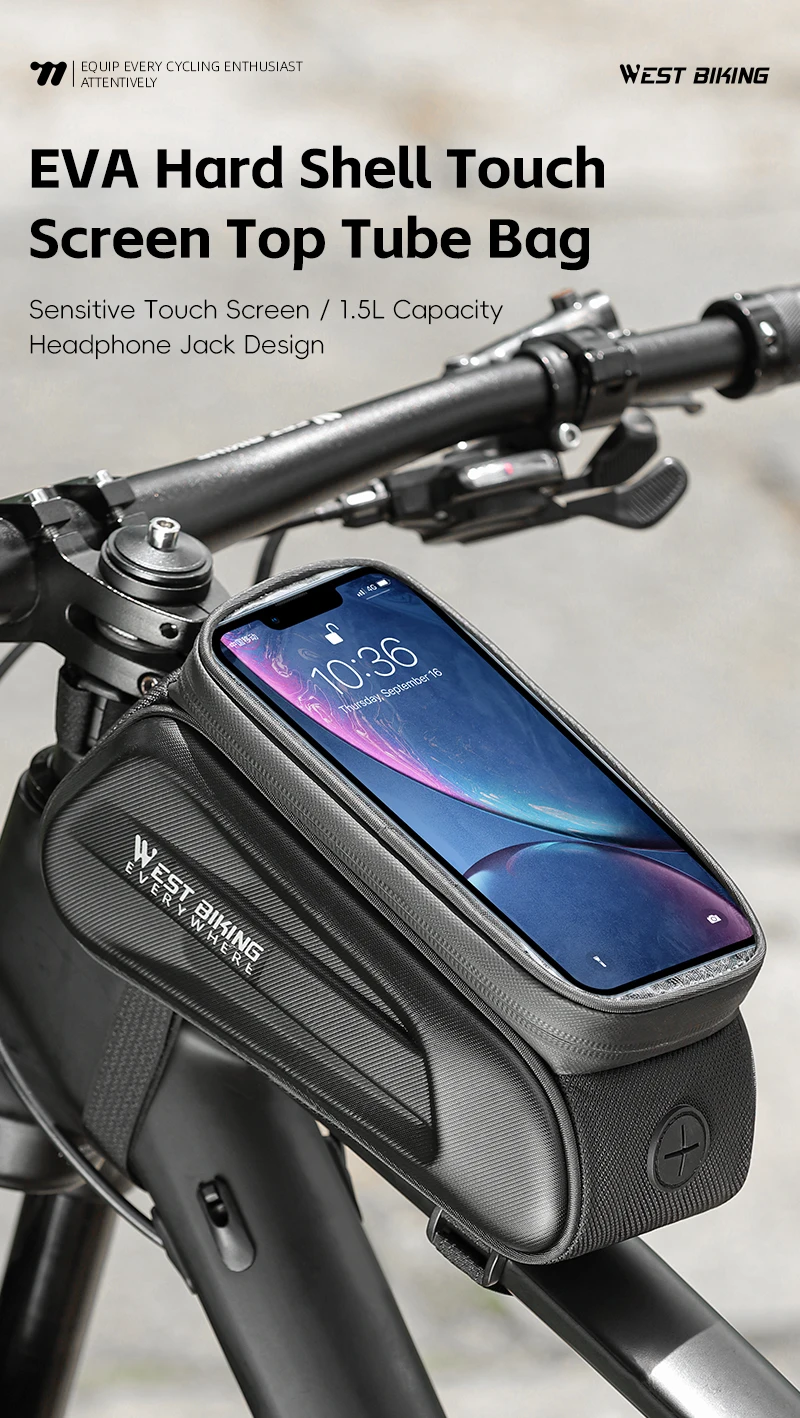 WEST BIKING Waterproof Hard Shell Frame Bag For Bicycles - 1.5L