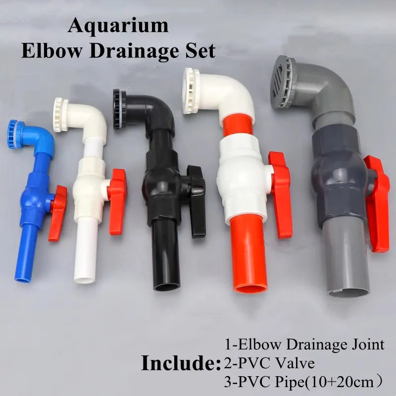 

5 Color 20~50mm Aquarium Drainage Connector Kit Fish Tank Drain Joint Set+PVC Valve+PVC Pipe Accessories