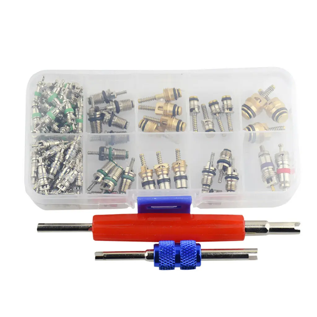 102Pcs Car Air Conditioner Valve Cores Assortment A/C AC Shrader Valve Core & Tool R134 R12 HVAC Valves Kit Auto Accessories