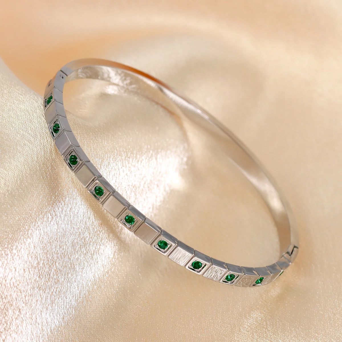 Stainless Steel Bracelet Trendy Chic Gold Color Simple 316L Stainless Steel Bangles Bracelets for Women Charm Colored Zircon Waterproof Jewelry Gift
