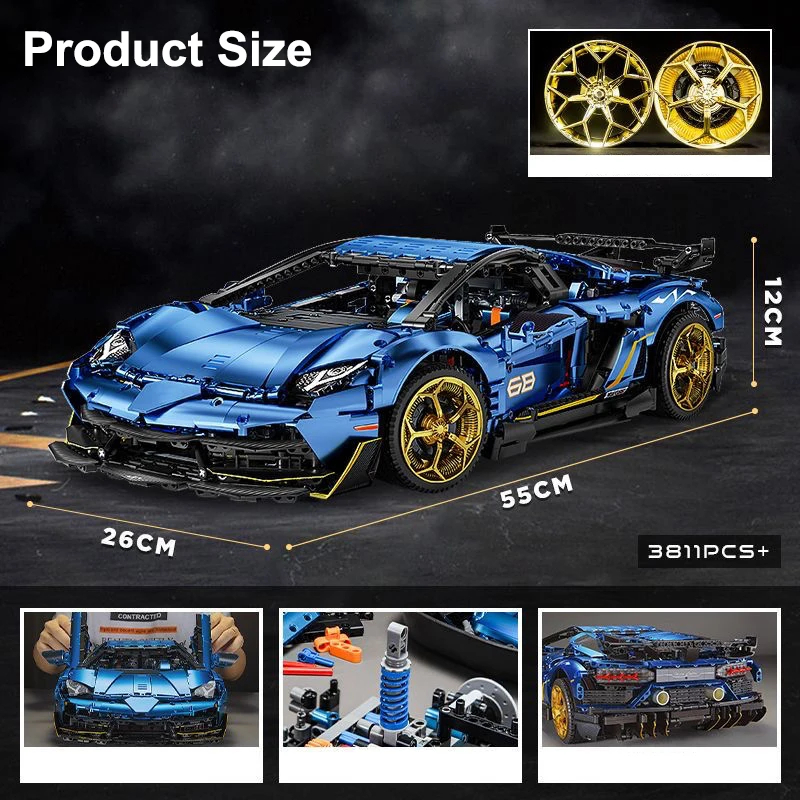 SAYN Technics Sports Car for Lambo Aventador SVJ, 1/8 Technics Racing Car  Building Bricks, Compatible with Lego Technic, 3811 Pcs