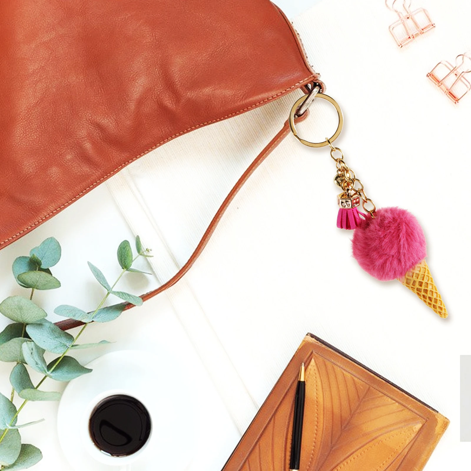 Qiiuuy 4 Pieces Cute Keychain Fluffy Faux Rabbit Fur Kawaii Keyring For Girls Womens Bag