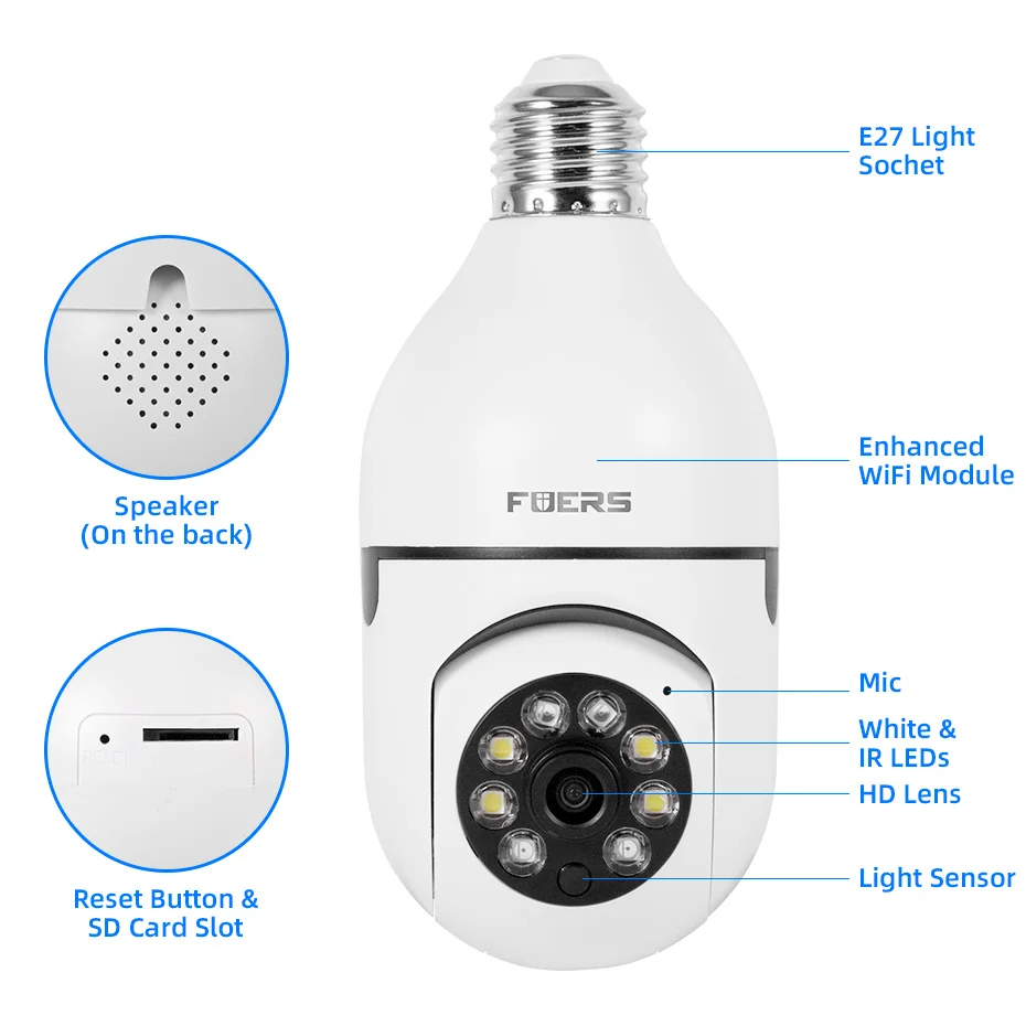 Bulb E27 Surveillance Camera Full Color Night Vision Automatic Human Tracking Zoom Indoor Security Monitor Wifi Miini IP Camera images - 6