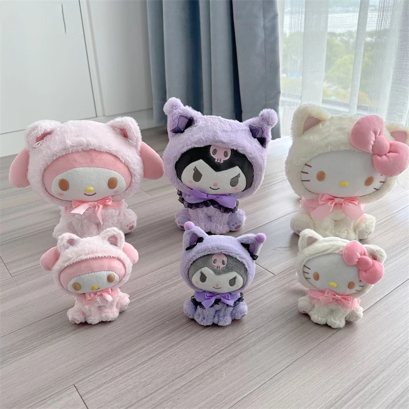 10CM Cartoon Sanrio Plush Keychain Become A Cat Plush Keychain Cinnamoroll Sanrio Anime Kawaii Doll Juguetes Para Ni&ntilde;as plush keychain key chain