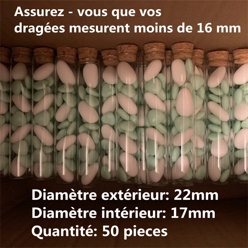 50 PCS Mini Wedding Glass jar candy dragees Glass bottle Wedding Test tube Party Diameter 22mm Small Cork bottle dragee Tube glass bottles mini glass bottles mini perfume bottles