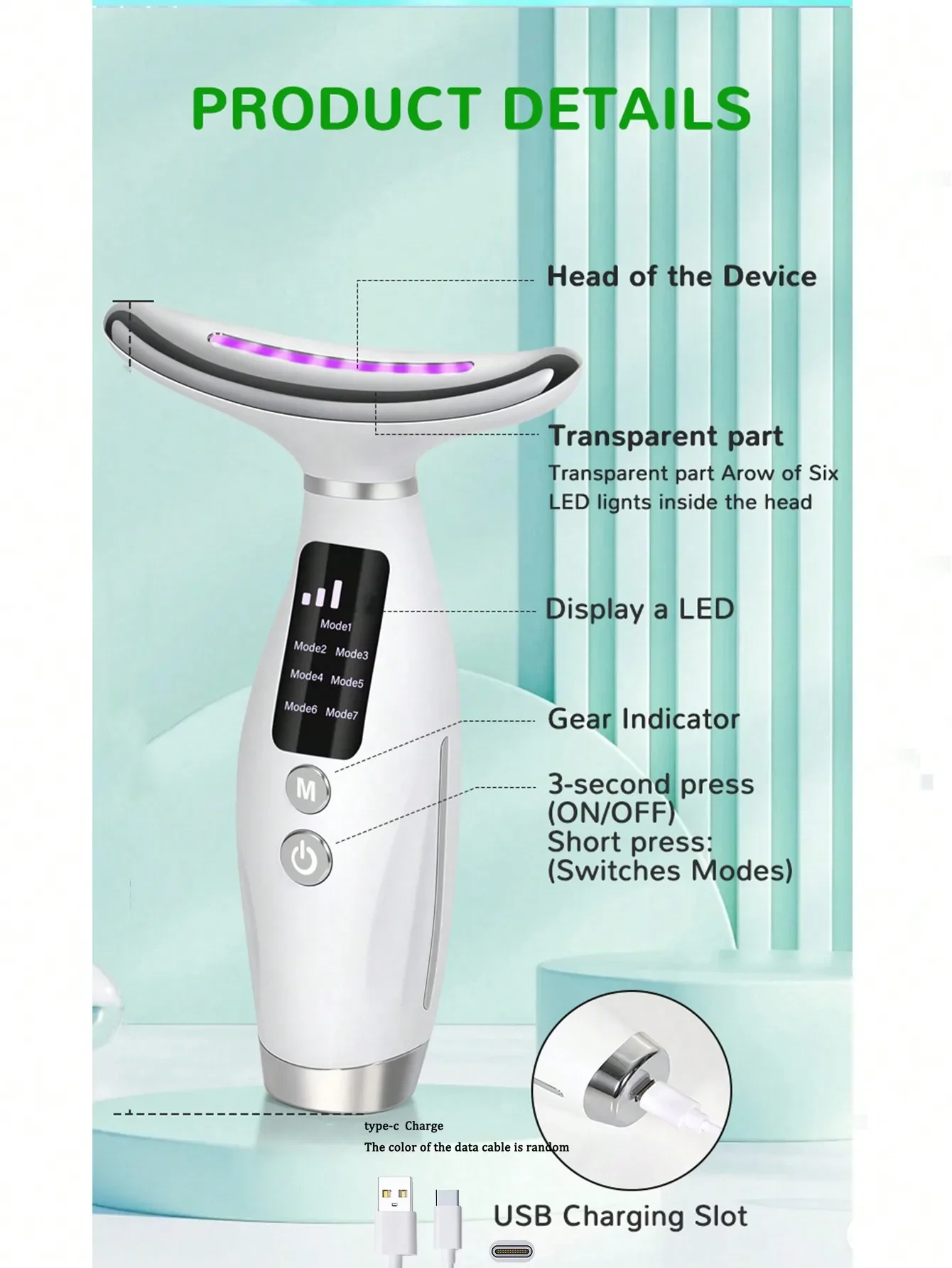 Appareil de beauté pour le cou avec luminothérapie et 7 vitesses_voghion.com