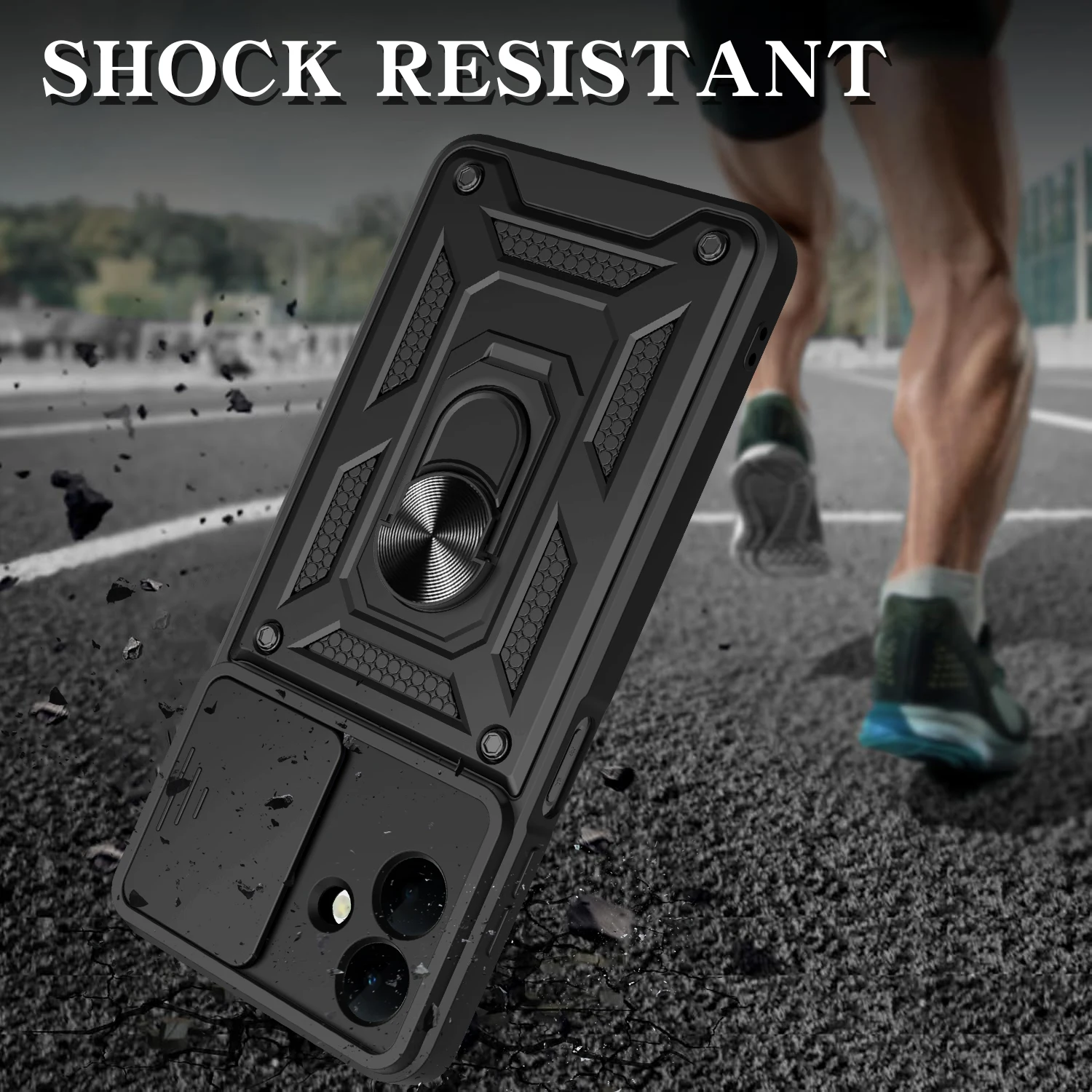 Armored Protective Phone Case with Magnetic Ring and Camera Protection