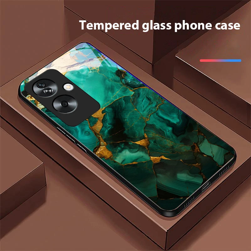 Green Marble Tempered Glass Black Phone Case