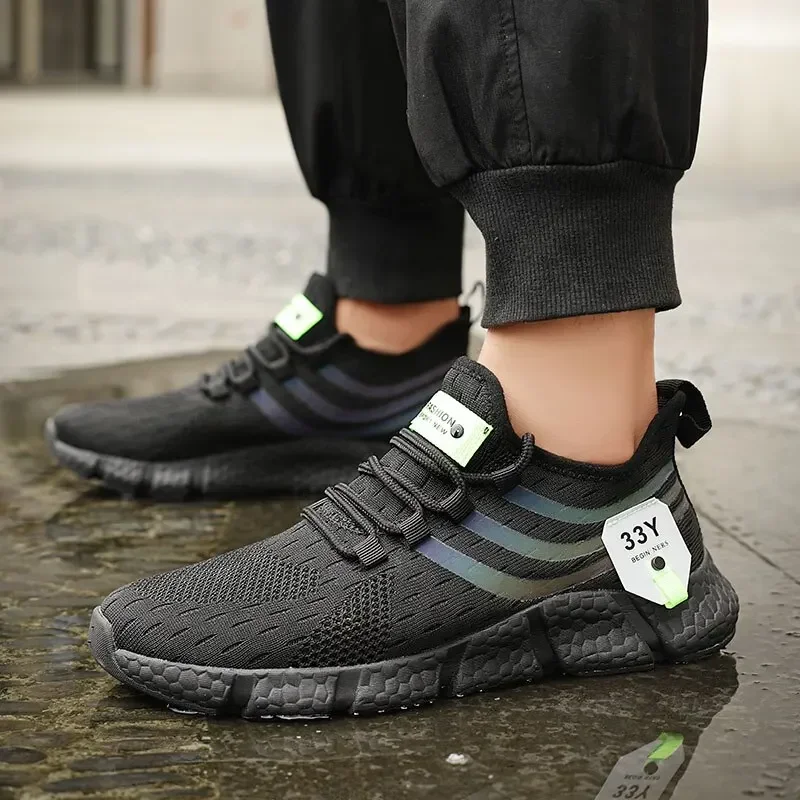 Homens sapatos esportivos casuais respirável tênis leves ao ar livre malha  preto tênis de corrida atlético jogging tenis sapatos caminhada - AliExpress