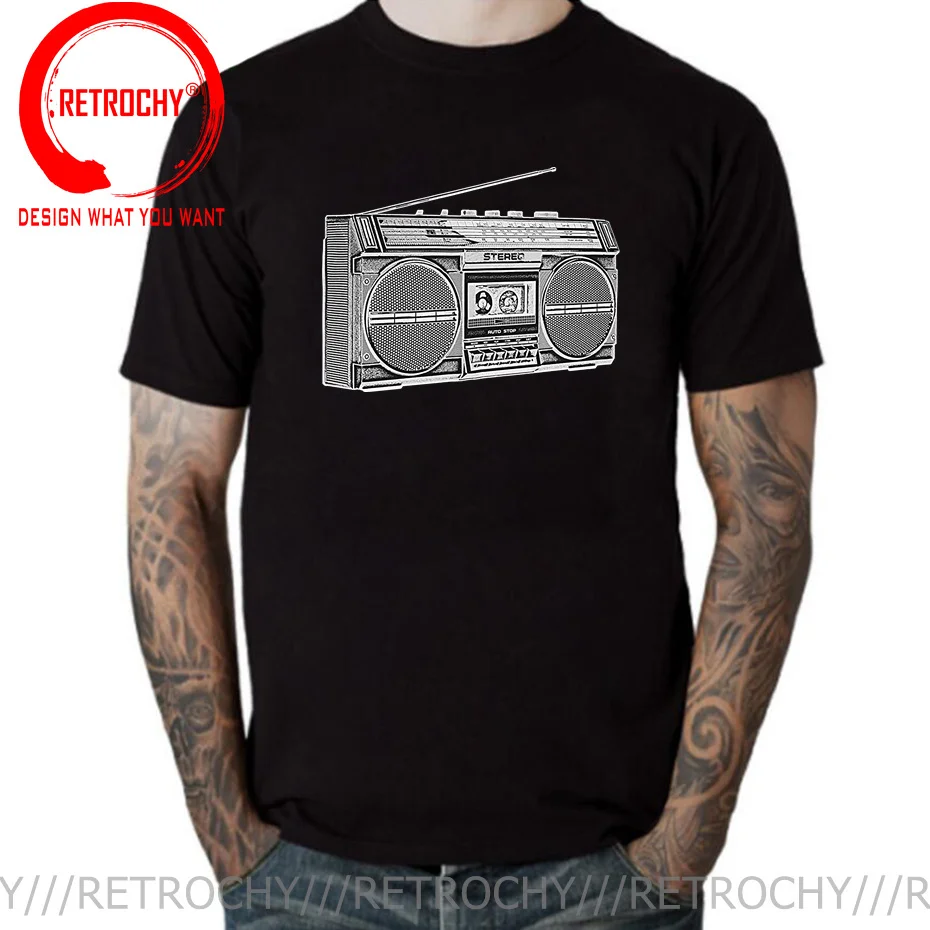 Vintage Retro Boombox Cassette Tape Player Sketch T Shirt Uomo Stampa 3D Anni '70 Good Memory Abbigliamento Funny Men T-Shirt Homme