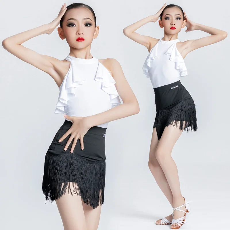 

Тренировочная одежда для латиноамериканских танцев для девочек Одежда для профессиональных танцев Xia новый стиль детская одежда с открытой спиной черно-белая