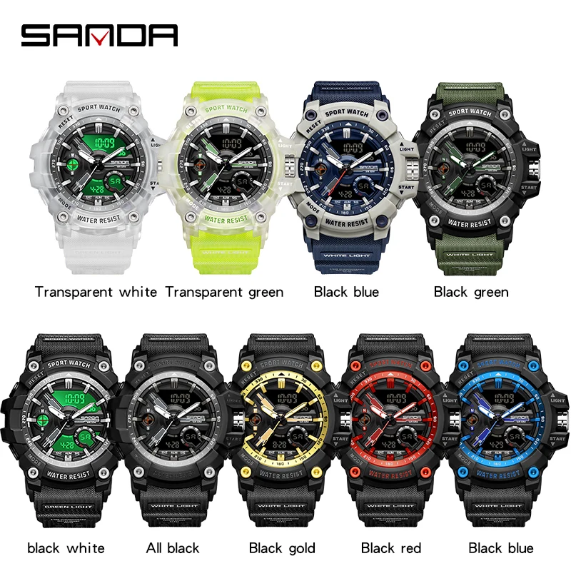 SANDA Outdoor Sports Multifunctional Dual Display Mens Watches Waterproof Luxury Personalized Men Chronograph Luminous Reloj