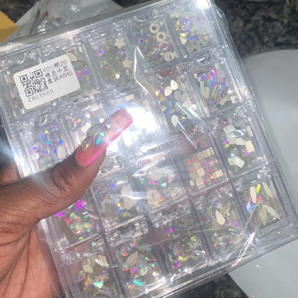 

400PCS/Box AB Rhinestones Crystal Nail Art Jewlry Mixed Shape Gems Nail Art Decoration FlatBack Glass Diamond Nail Rhinestones &