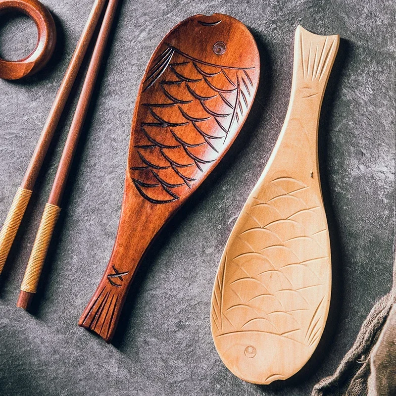 Fish shaped rice spoon Creative Japanese and Korean rice spatula household kitchen tableware wooden spoon