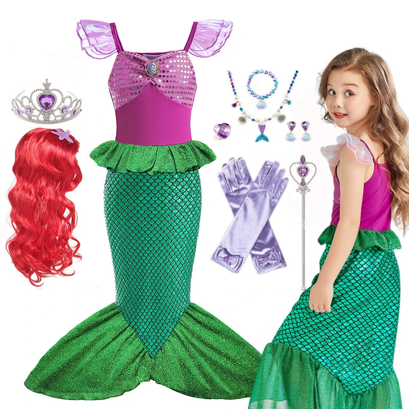 Little Mermaid Princess Costume Ariel Dress Gown Kids Vestido Dress For Girls Christmas Gift Fancy Ariel Cosplay Travestis Clothes