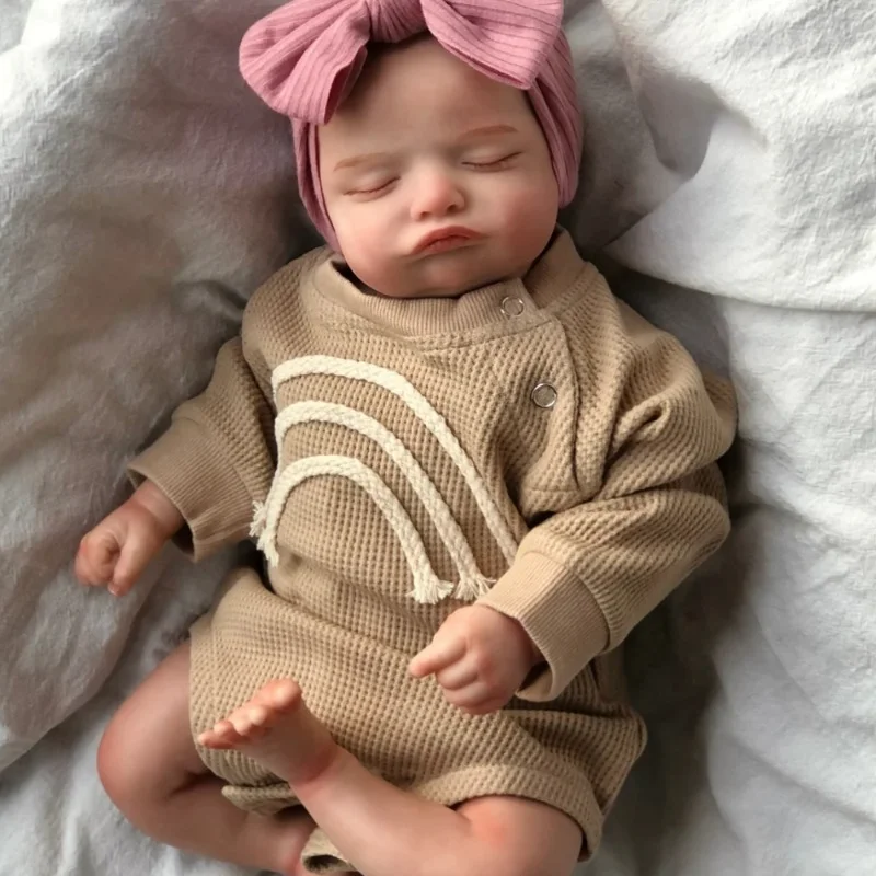 

49CM Already Finished Painted Bebe Reborn Doll Rosalie Newborn Sleeping Doll Soft Hand-Drawing Hair 3D Skin Tone Visible Veins