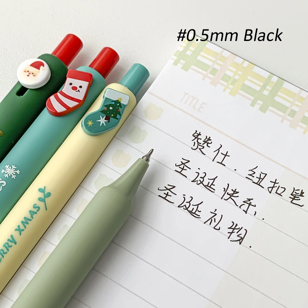 4 Pcs/Set Creative Christmas Gel Pen High-Aesthetics 0.5mm Black Merry Christmas Gel Ink Pen for School Student Office Supplies