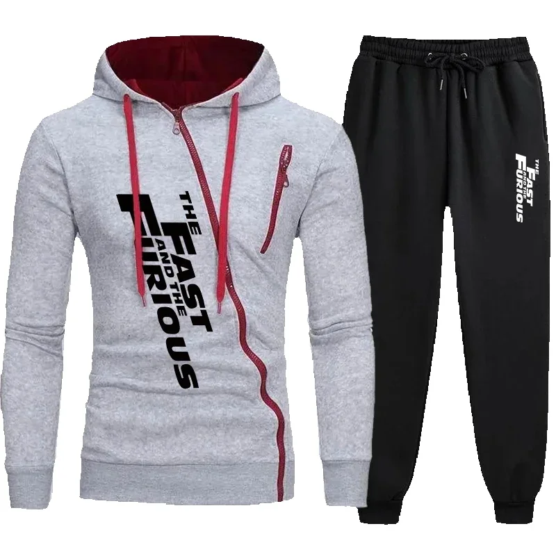 Nuovo marchio di moda stampato da uomo Tracuit con cerniera e cappuccio due pezzi set tute da jogging abbigliamento sportivo felpa pantaloni della tuta_voghion.com