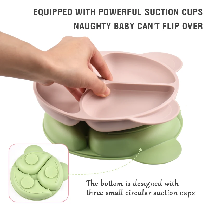 Baby Safe Sucker Silicone Dining Plate Solid Cute Cartoon Children Dishes Suction Toddle Training Tableware Kids Feeding Bowls 3