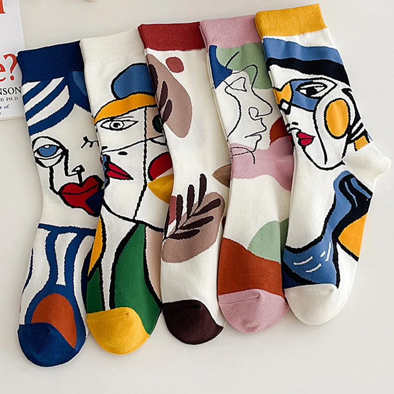 

5 Pairs Personality Tide Graffiti Socks Fashion Ins Trend Sports Couple Socks In The Tube Letter Embroidery Cotton Socks