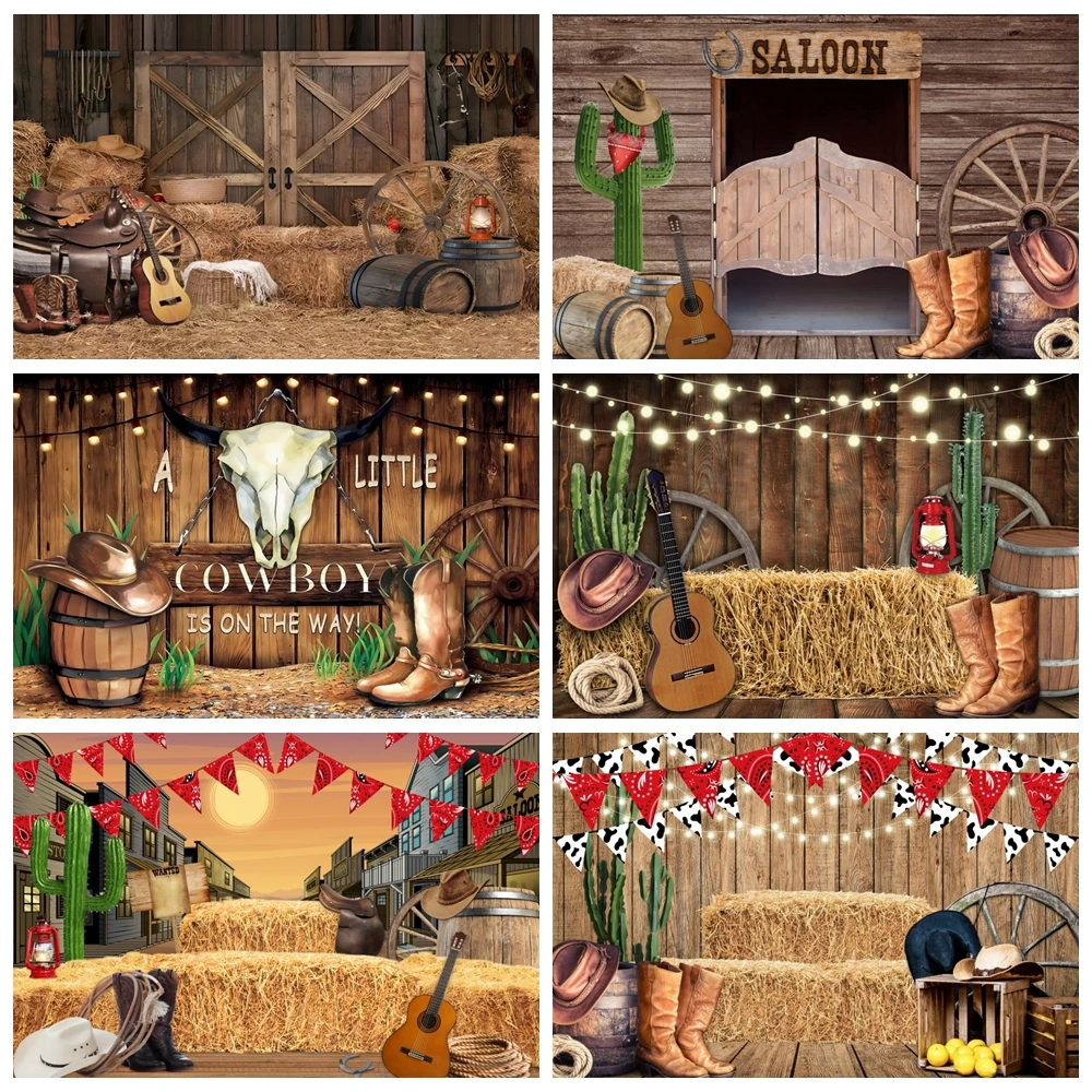 

Western Barn Farm Backdrop for Photography Wild West Cowboy Cowgirl Wood House Birthday Party Decor Photo Background Banner Prop