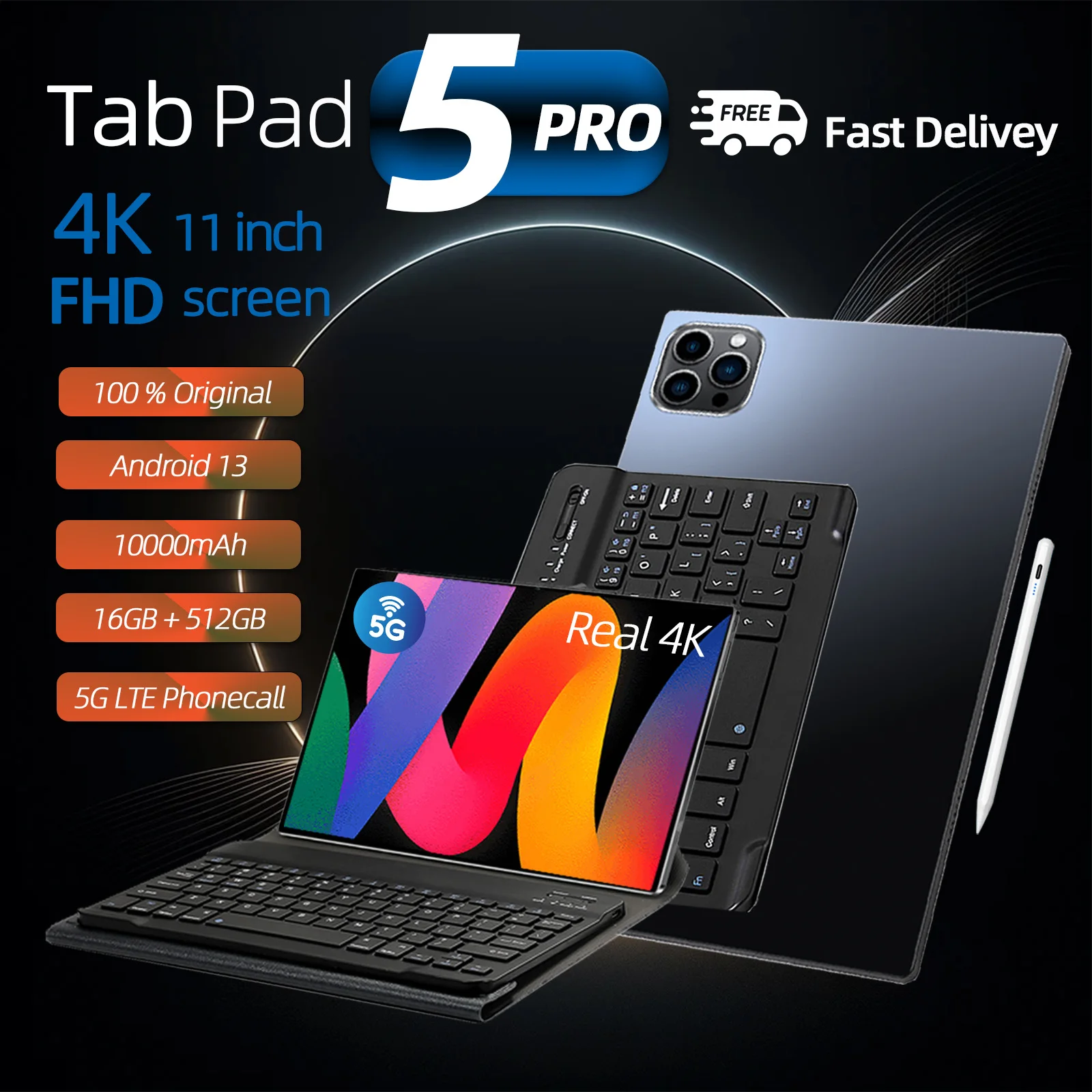 

Оригинальный планшет AI xioami 2024 года, 4K FHD Pad Pro, планшетный ПК на android, планшетный ПК на базе android 13, ОЗУ 16 ГБ, встроенная клавиатура, стандартная Wi-Fi, планшет MI