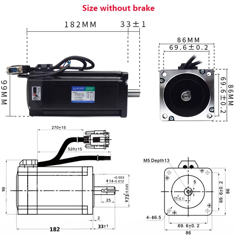 고토크 고속 CNC 네마34 86mm 12N 폐쇄 루프 스테퍼 모터 86HSE12N 6A 2상 4선 3m 케이블 스테퍼 모터