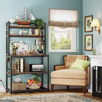 Coffee Bar Station Kitchen Storage & Organization 39.4 Inch Wide Large Bakers Rack With 3 Power Outlets Home Gadgets Accessories 6