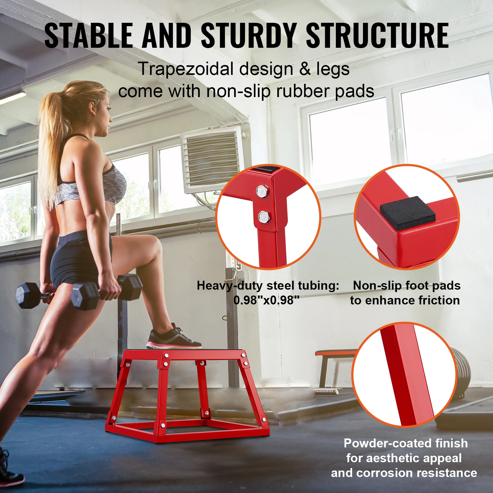 SucceBuy 12/18 Inch Metallic Plyometric Jump Box, Anti-Slip Step-Up for Home Gym Practice, Agility & Strength Training, Crimson 4