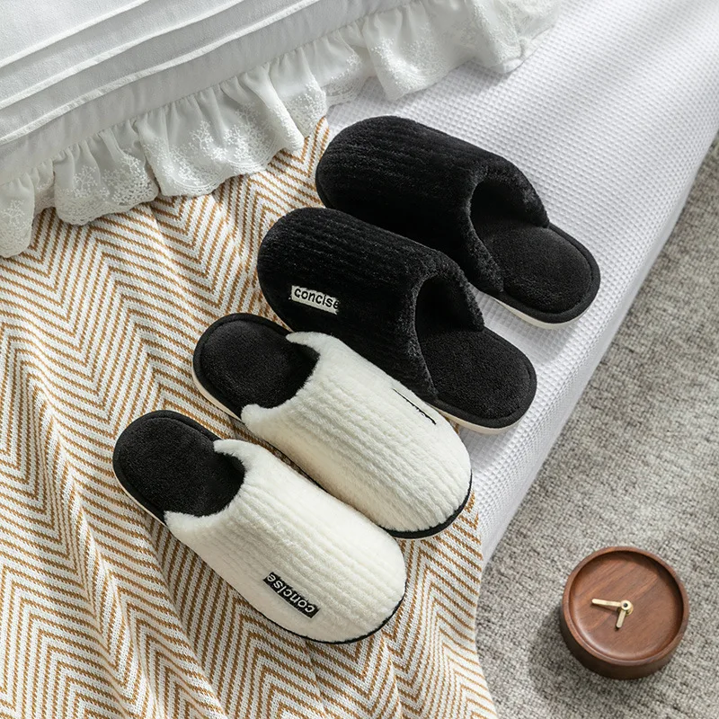 Indoor Slippers Women Men Autumn Winter Thick Sole House Warm Fur Shoes Couples Home Non-Slip Large Size Men'S Cotton Slippers 2