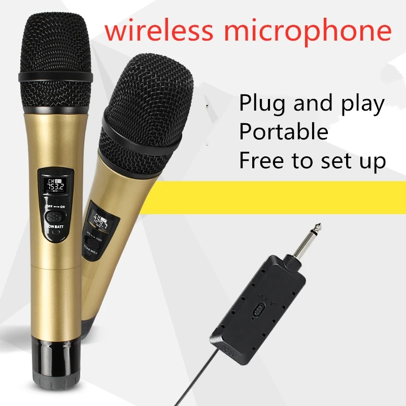 

2 Wireless Microphone VHF Professional Mic Transmitter Receiver DJ for Square Speaker Mixer Live Sound Card K Song Karaoke