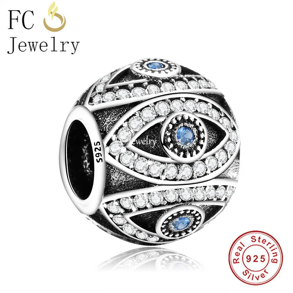 Fc Jewelry Fit Original Pandora Charms Bracelet 925 Silver Ball Lucky Blue Zircon Evil Eye Bead Per Fare Donne Berloque 2022