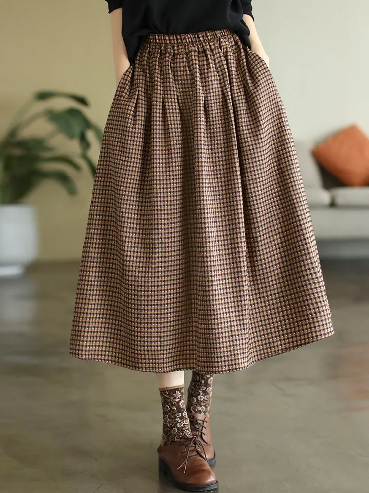 Women Casual Skirts New Arrival 2022 Autumn Vintage Style Plaid Pattern