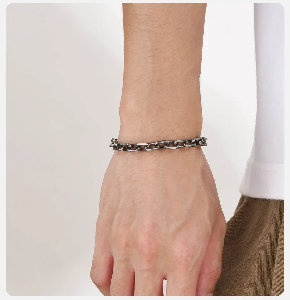Vnox Bold Rolo Kette Armbänder für Männer, Vintage Edelstahl Glieder Armband, Punk Rock 6,5mm Kabel kette Armband – Detail 3