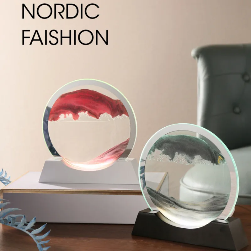 

Прямая поставка, светильник с изображением песочного пейзажа, искусство, движущиеся песочные часы, круглые песочные часы, искусство, движущийся ночник, Женский Декор для дома