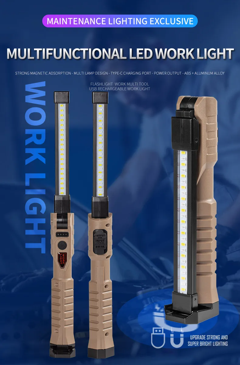 Description Picture 4 of itemC2 Foldable LED Work Light With Strong Magnet Rechargeable COB Lantern Searchlight Outdoor Car Repair Emergency Flashlight Tools