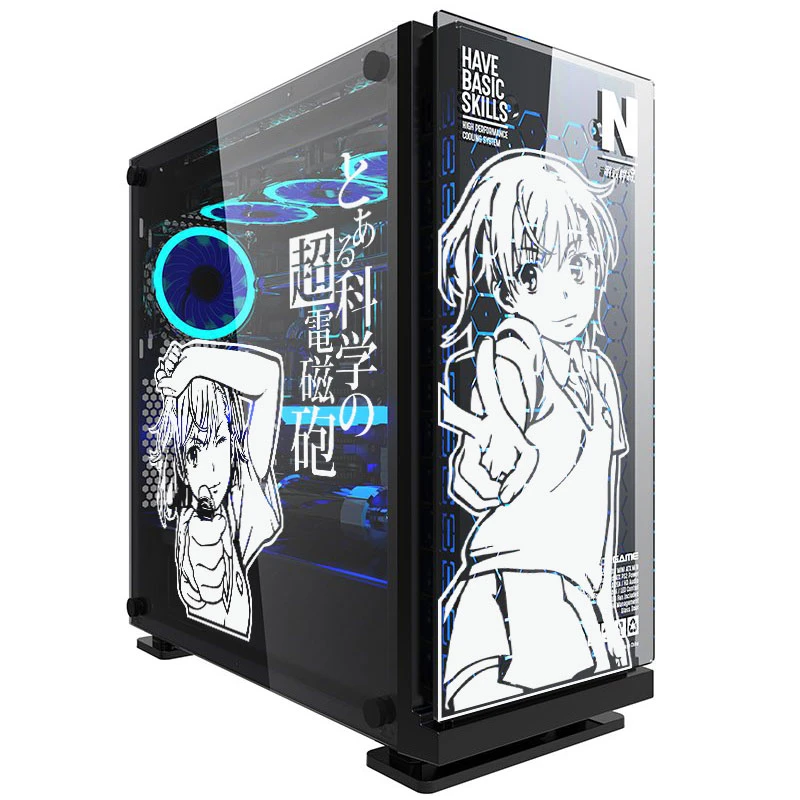 

Misaka Mikoto Anime Stickers for PC Case Japanese Cartoon Decor Decal for ATX Mid Computer WaterProof Removable Hollow Out