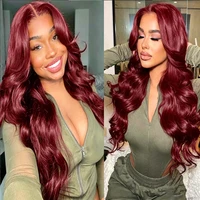 Perruques Lace Frontal 28 pouces 99J Bourgogne, Cheveux Humains Body Wave, Pré-épilées 13*5, Véritables Perruques Lace Body Wave Invisibles, Prix Usine 6