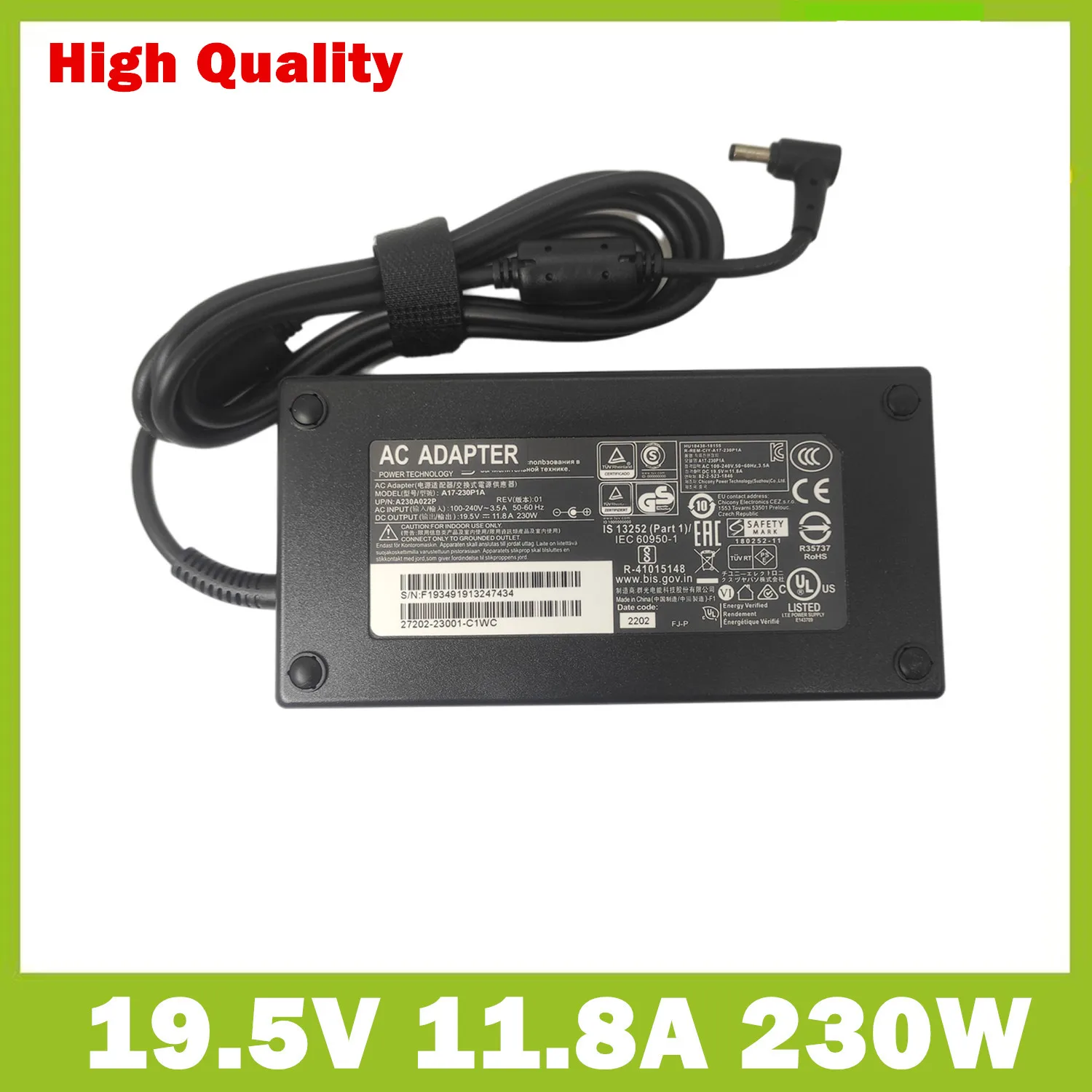 

Original For Chicony Charger 19.5V 11.8A A12-230P1A A17-230P1A A230A012L 230W AC Adapter For MSI P65 CREATOR GS75 STEALTH Laptop