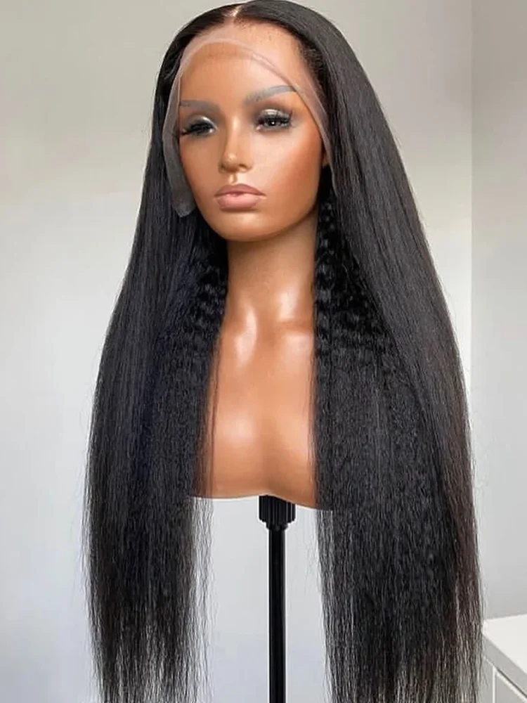 250% Density Kinky Straight Human Hair Wig 13x4 Lace Front Wig Brazilian Virgin Hair Pre Cut Lace Wig Heat Resistant