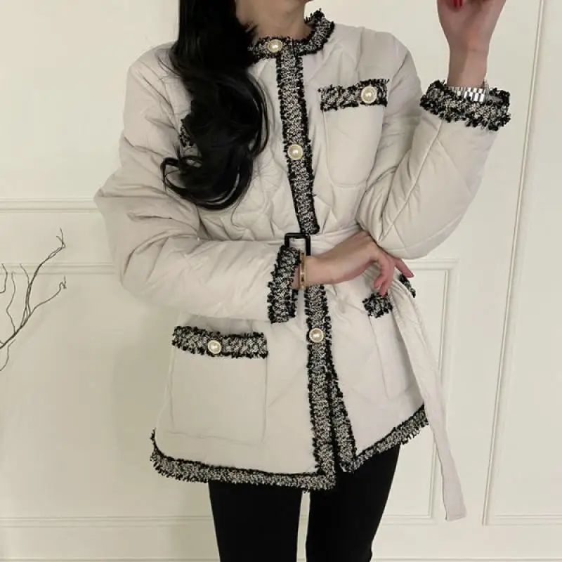 

2023 Xiaoxiangfeng Cotton Coat Women's Loose Lace Up Waist Retraction Bread Jacket Winter Mid Length Cotton Coats Female