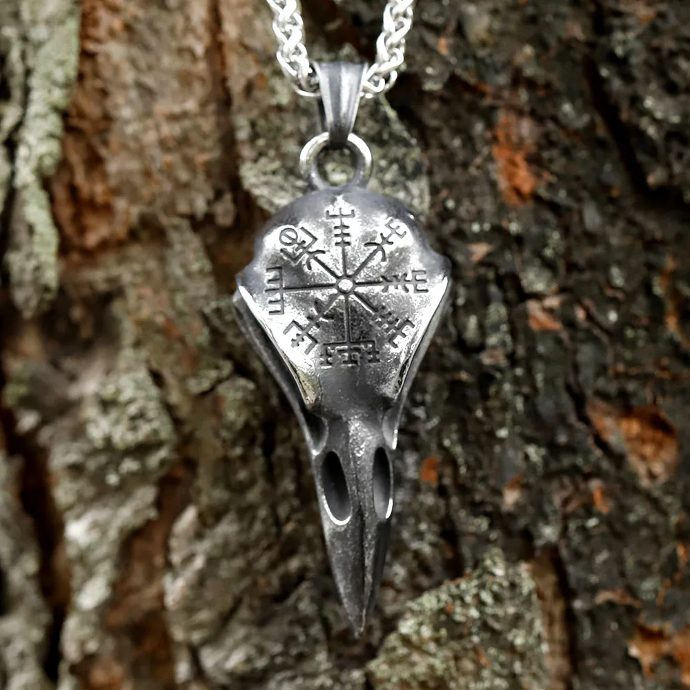 2023 New Fashion Viking amulet Pendant Raven head and Vegvisir for man stainless steel jewelry for gift free shipping