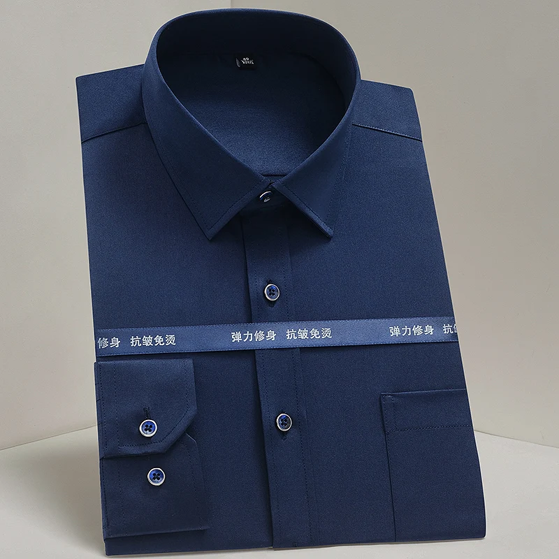 Dress Shirts Mens Classic Non Iron Stretch Solid Easy Care Shirt Silk Satin Long Sleeve Formal Business Standard-fit Basic Dress Shirts