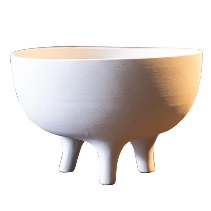 White Ceramic Flower Pot Tripod Fruit Bowl Desktop Storage Container Flower Vase Floral Arrangement Accessories Flowerpot 6